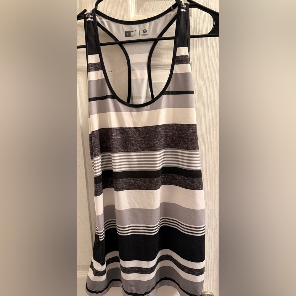 Xersion Women's Striped Tank Top - Gray and Black